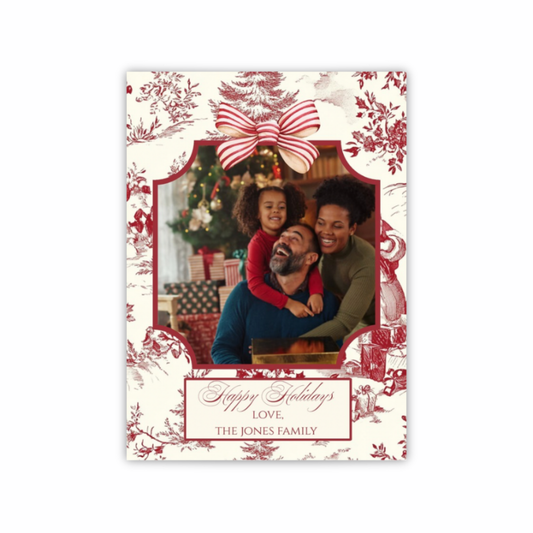 Red & White Vintage Santa Toile Photo Christmas Cards