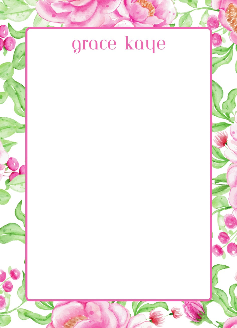 Personalized Pink Rose Classic Notepad; sample personalization shown
