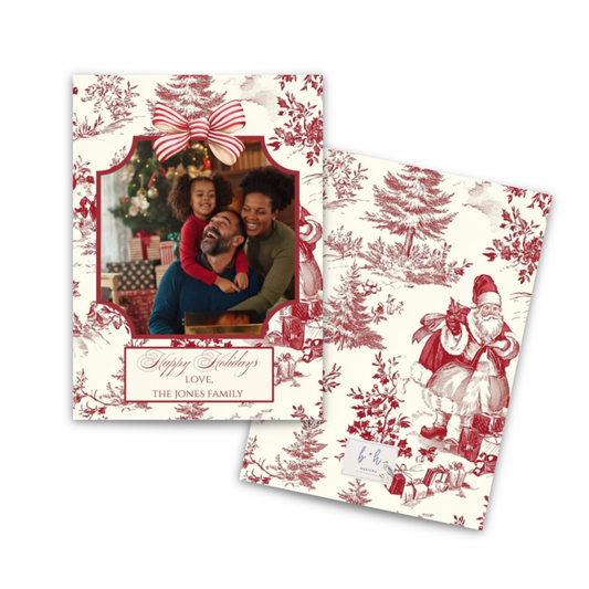 Red & White Vintage Santa Toile Photo Christmas Cards