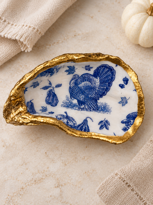 Blue Toile Thanksgiving Turkey Oyster Creation