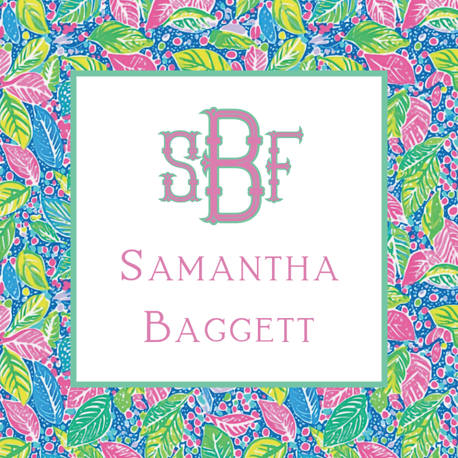 Tropical Leaves Monogram Enclosure Cards — personalized front; sample lettering shown