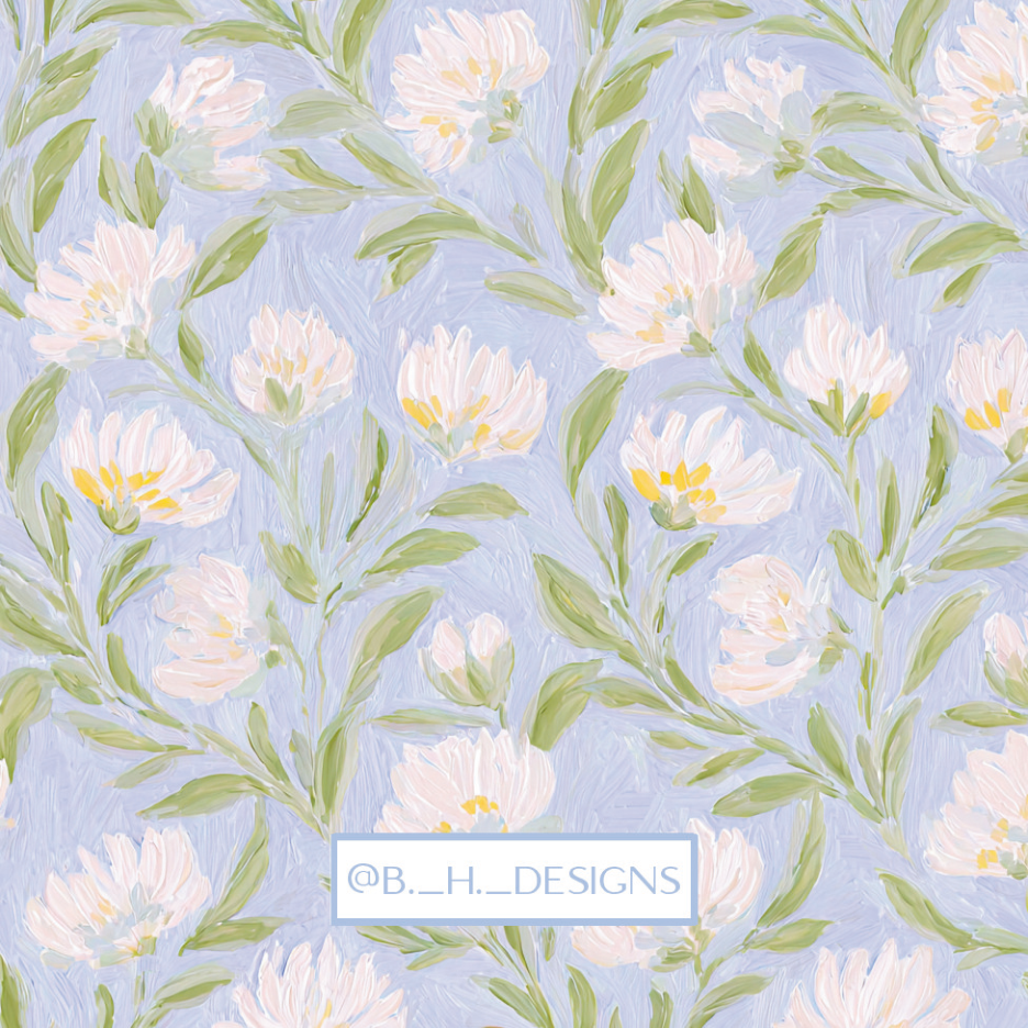 Blue Floral Monogram Enclosure Cards — coordinating reverse
