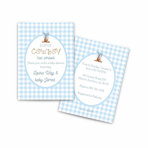A Little Cowboy Has Arrived Baby Shower Invitations