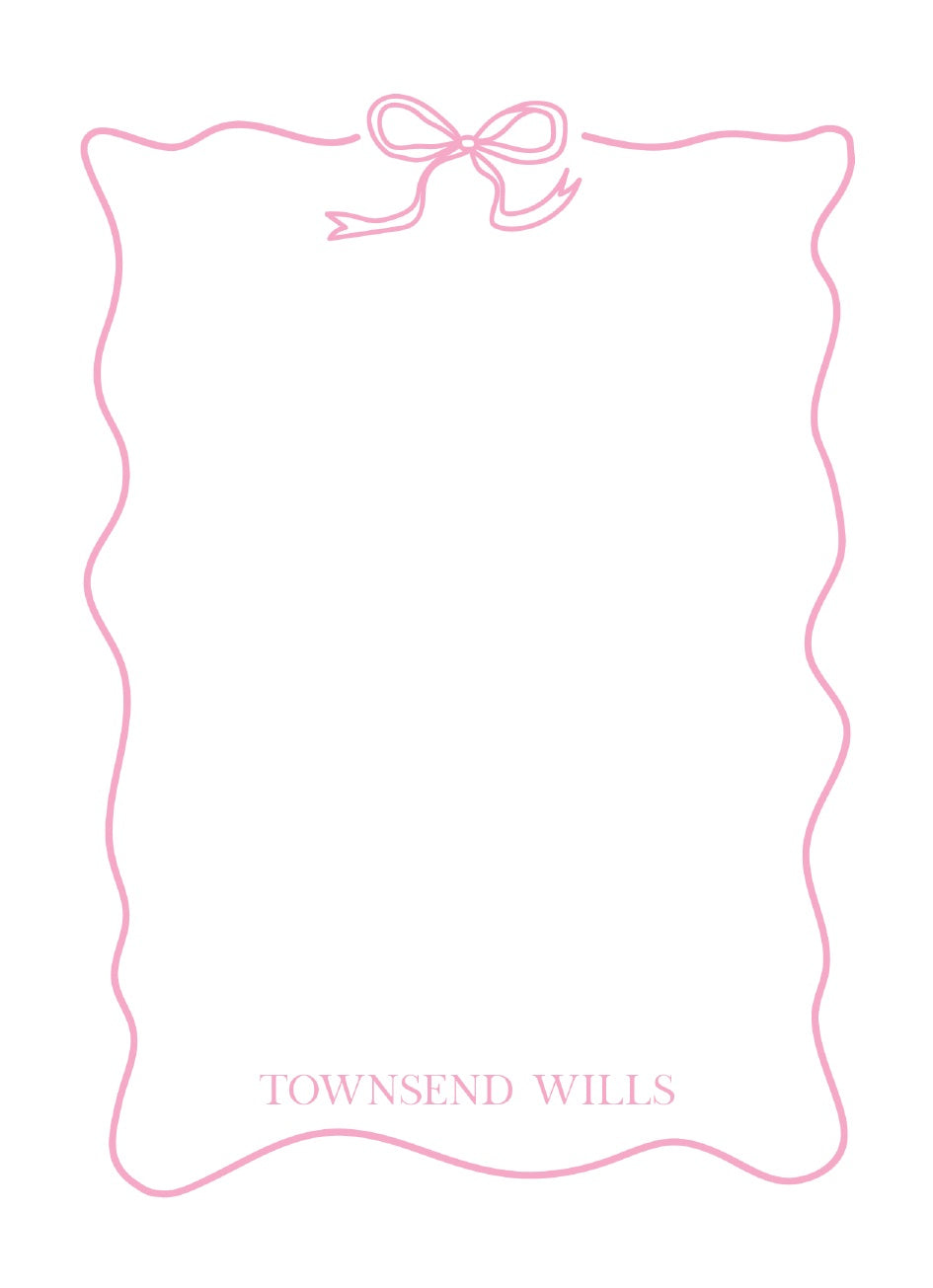 Personalized Pink Bow Scalloped Notepad; sample personalization shown