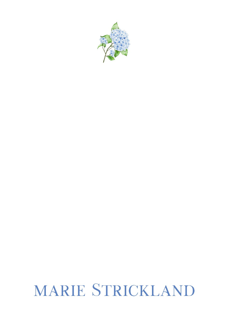 Personalized Hydrangea Sprig Notepad; sample personalization shown