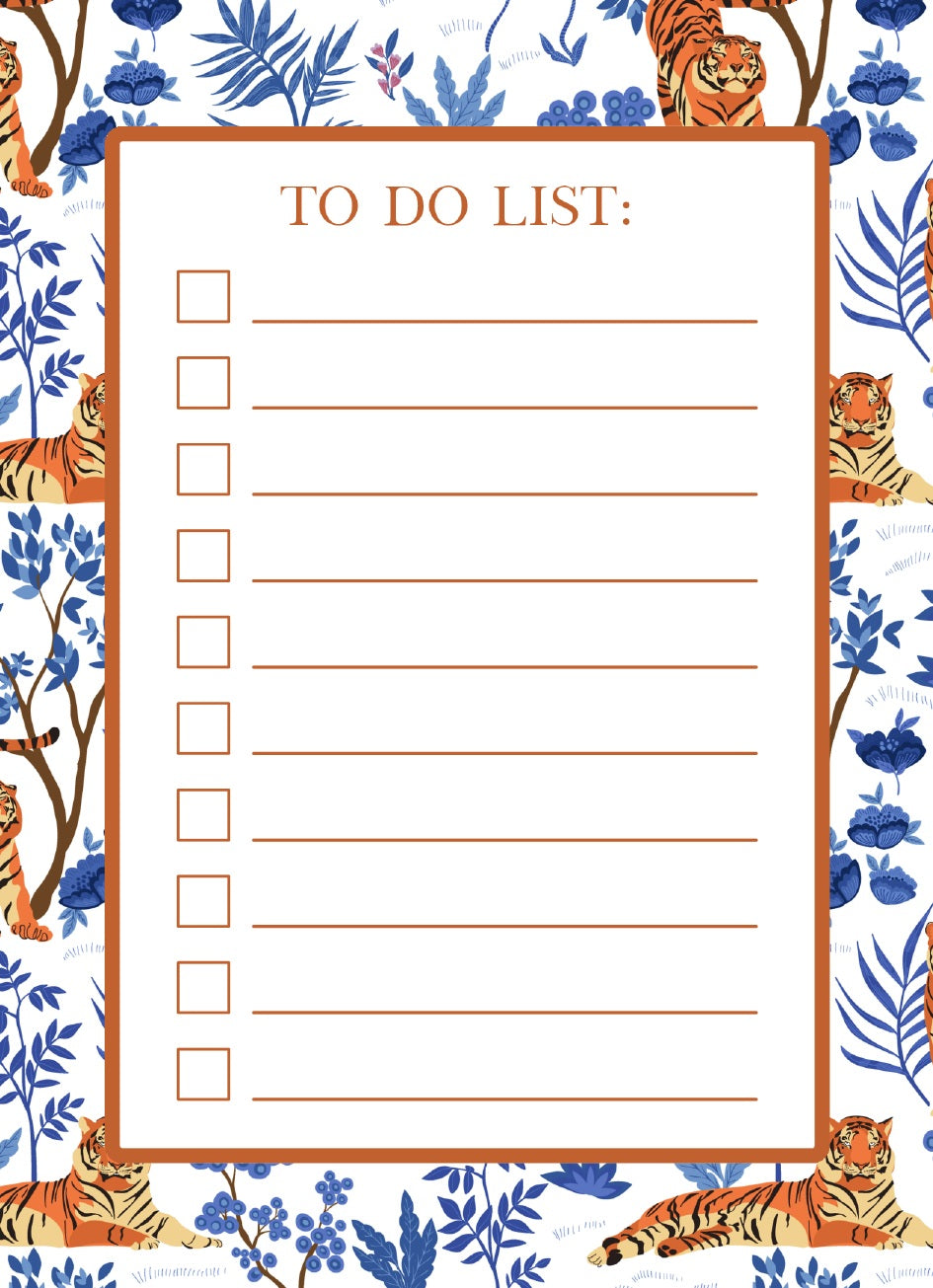 Personalized Tiger & Blue Floral To-Do Notepad; sample personalization shown