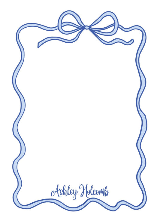 Personalized Blue Double Bow Notepad; sample personalization shown